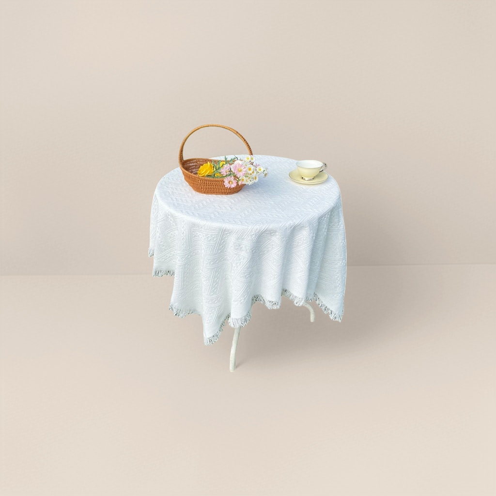 White round table tablecloth with anti-slip thickened cotton and linen material, diameter 150cm Application Scenario