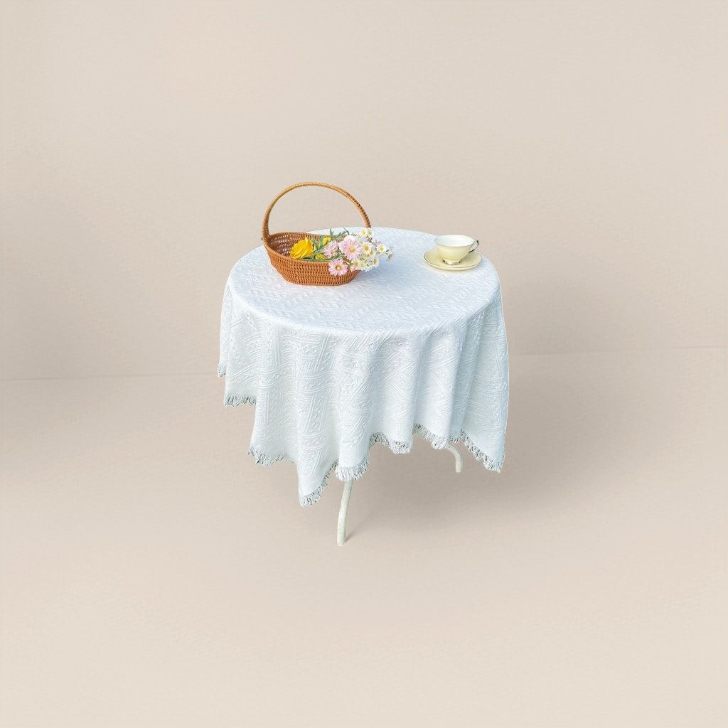 White round table tablecloth with anti-slip thickened cotton and linen material, diameter 150cm Specification image