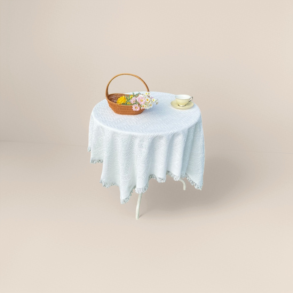 White round table tablecloth with anti-slip thickened cotton and linen material, diameter 150cm details Picture