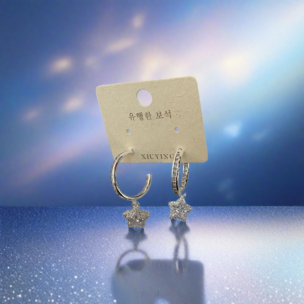 银色星星吊坠耳环简约时尚百搭轻奢感