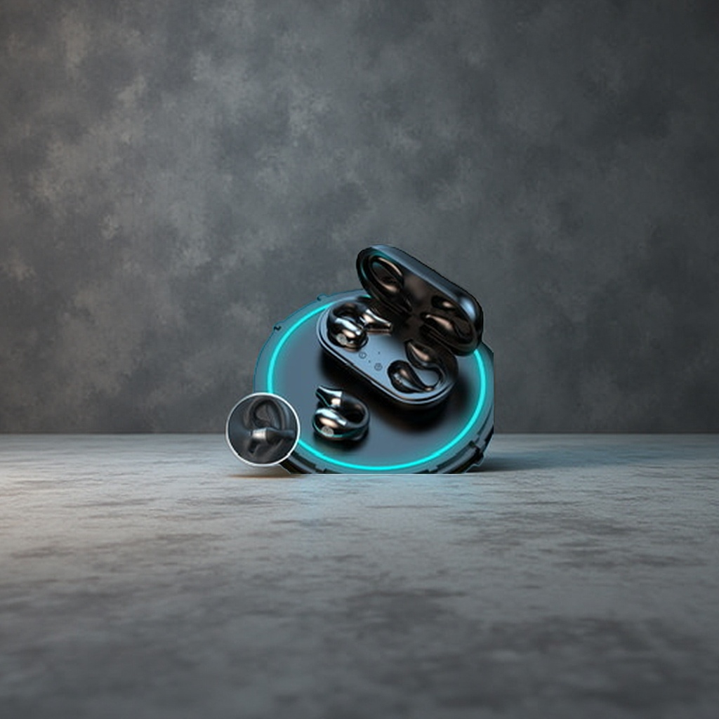 Black wireless earphones, Bluetooth 5.3 noise-cancelling sports in-ear long-lasting charging case details Picture