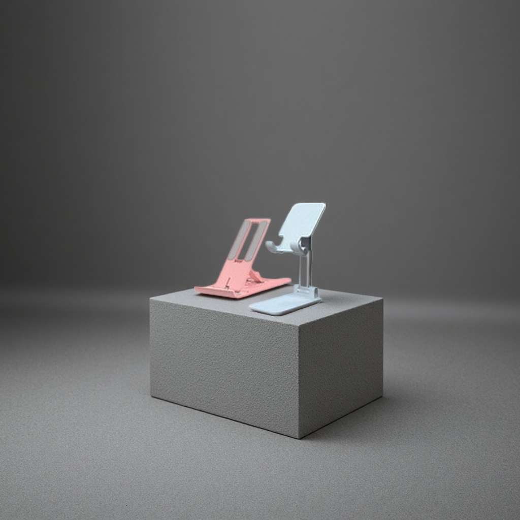 A pink and white desktop folding stand with adjustable height for laptops and tablets Application Scenario