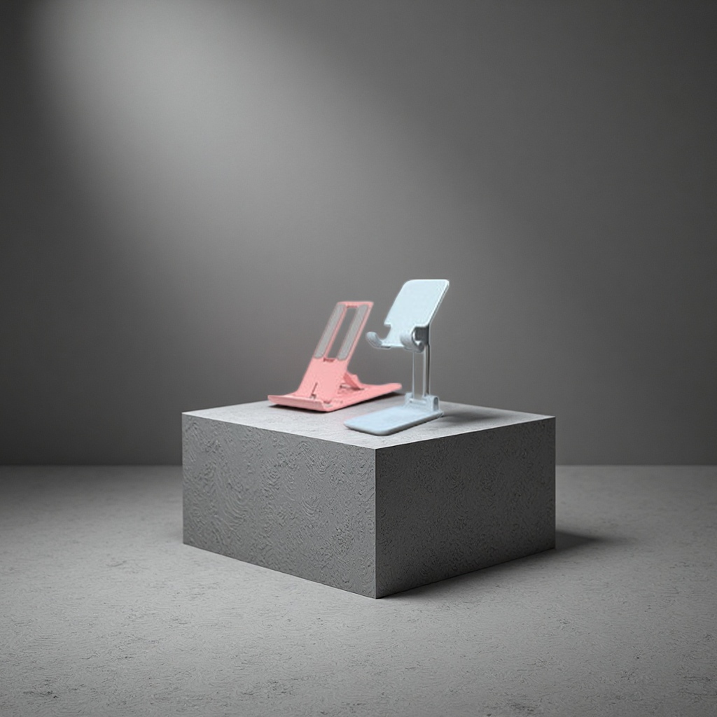 A pink and white desktop folding stand with adjustable height for laptops and tablets Specification image