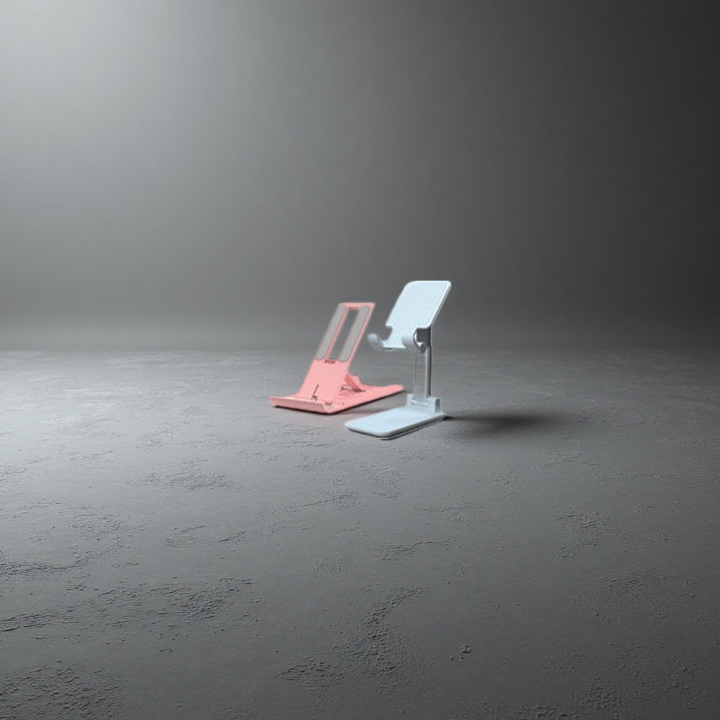 A pink and white desktop folding stand with adjustable height for laptops and tablets details Picture