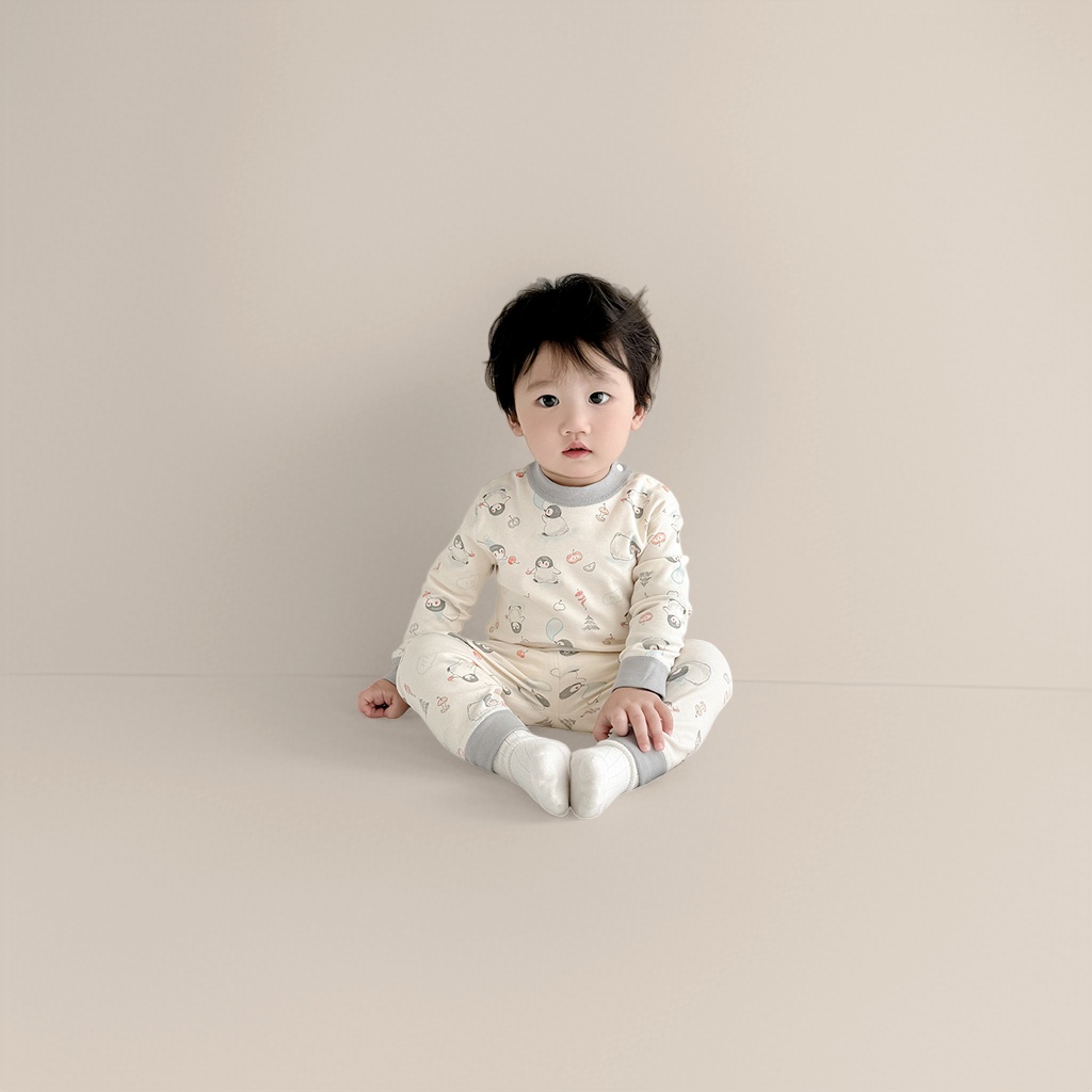 نمط طيور البطريق الطفل الجميل بيجاما قطنية نقية Specification image