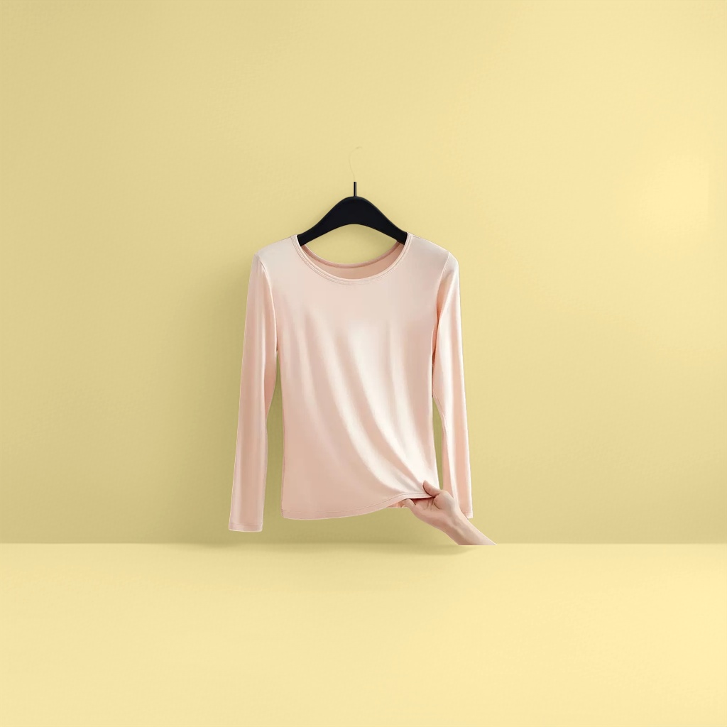 Pink long-sleeved top for women in spring and autumn, thin knitted, slimming and elegant