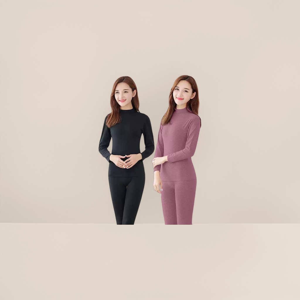 Black and purple long-sleeved high-neck thermal underwear set, the same style as the model Application Scenario