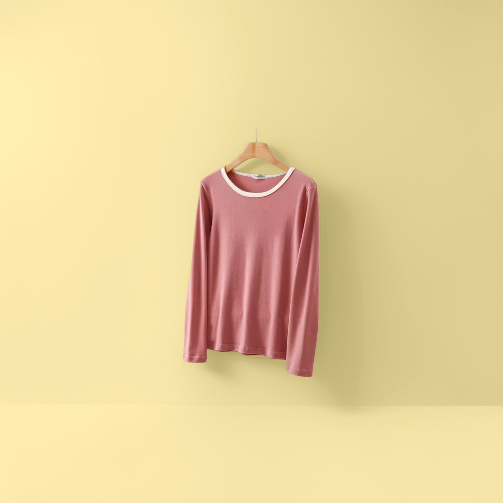 Pink long-sleeved top, a slim knitted inner layer for women in autumn and winter details Picture