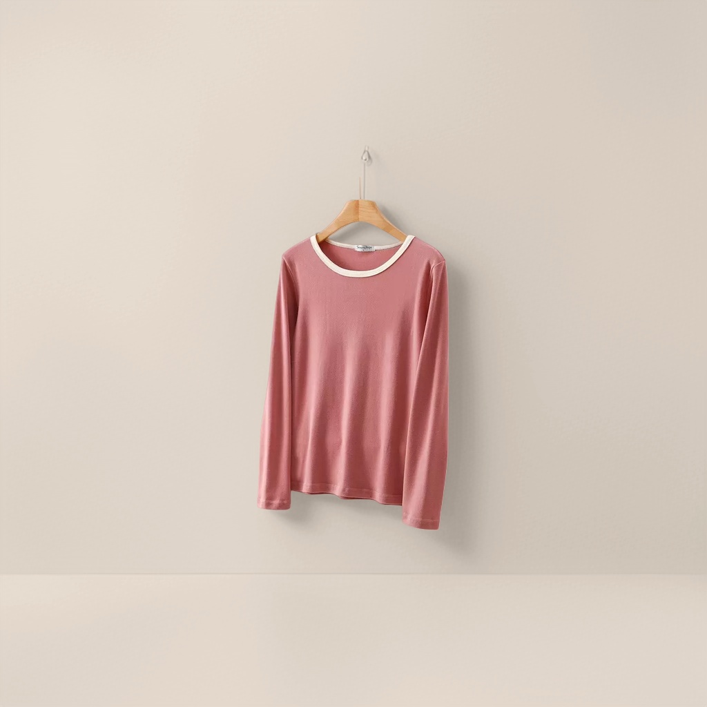 Pink long-sleeved top, a slim knitted inner layer for women in autumn and winter Specification image