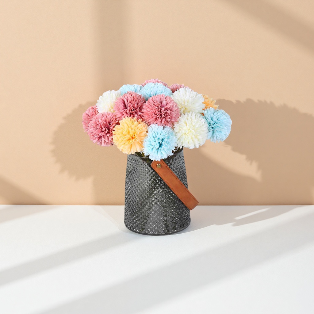 彩色绒球花束配花瓶 室内装饰仿真花艺摆件客厅卧室 decor
