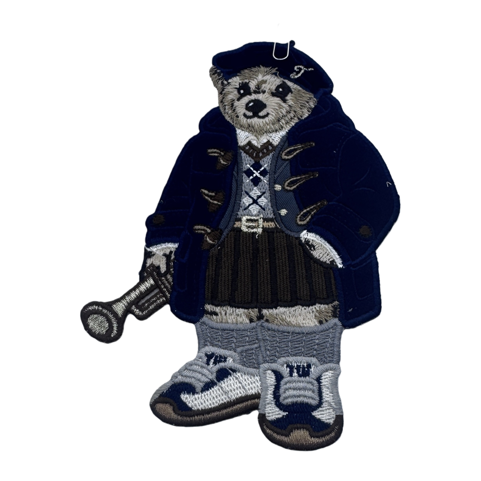 Dark blue bear-shaped embroidered patchwork coat Item Picture
