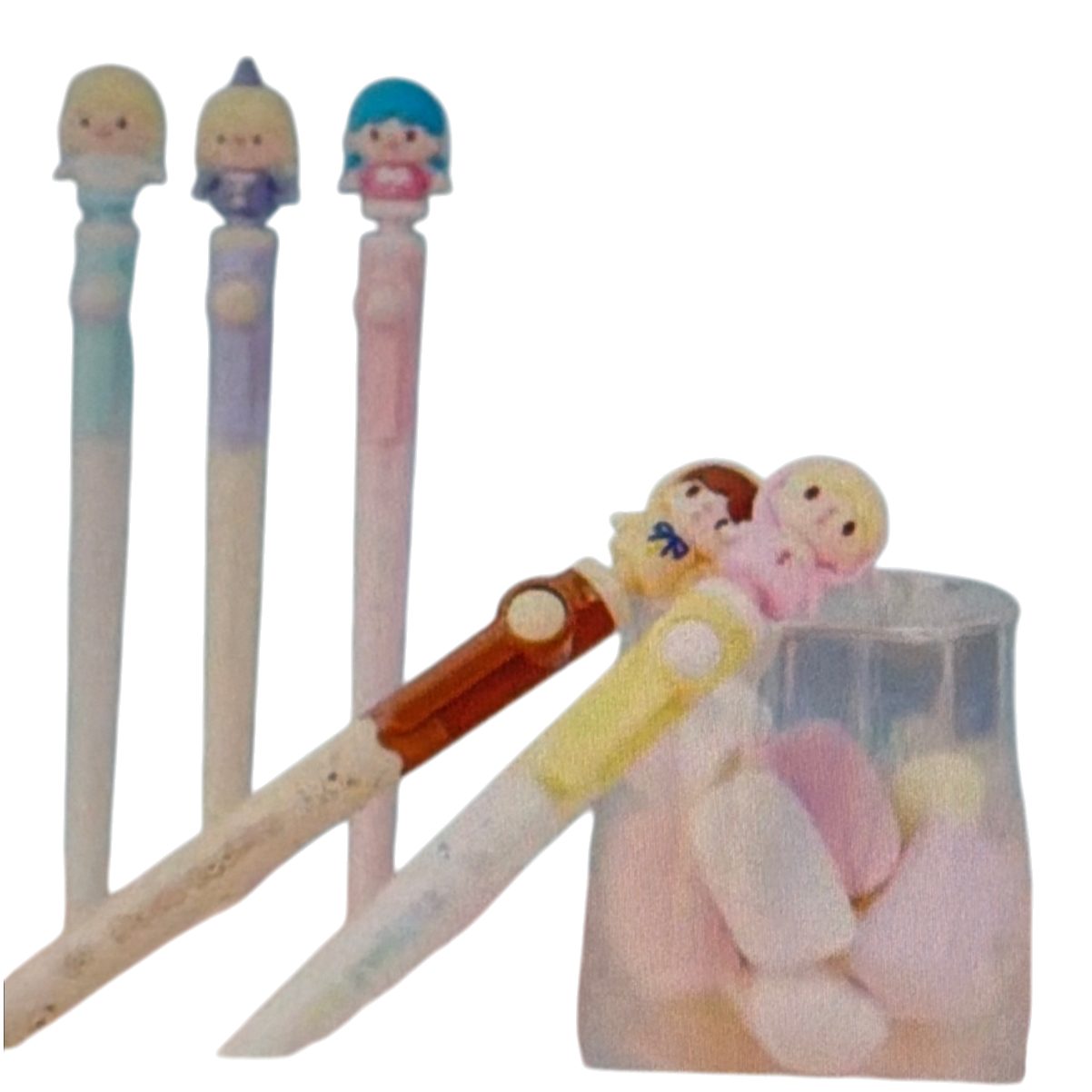 彩色卡通笔帽文具白底实物图