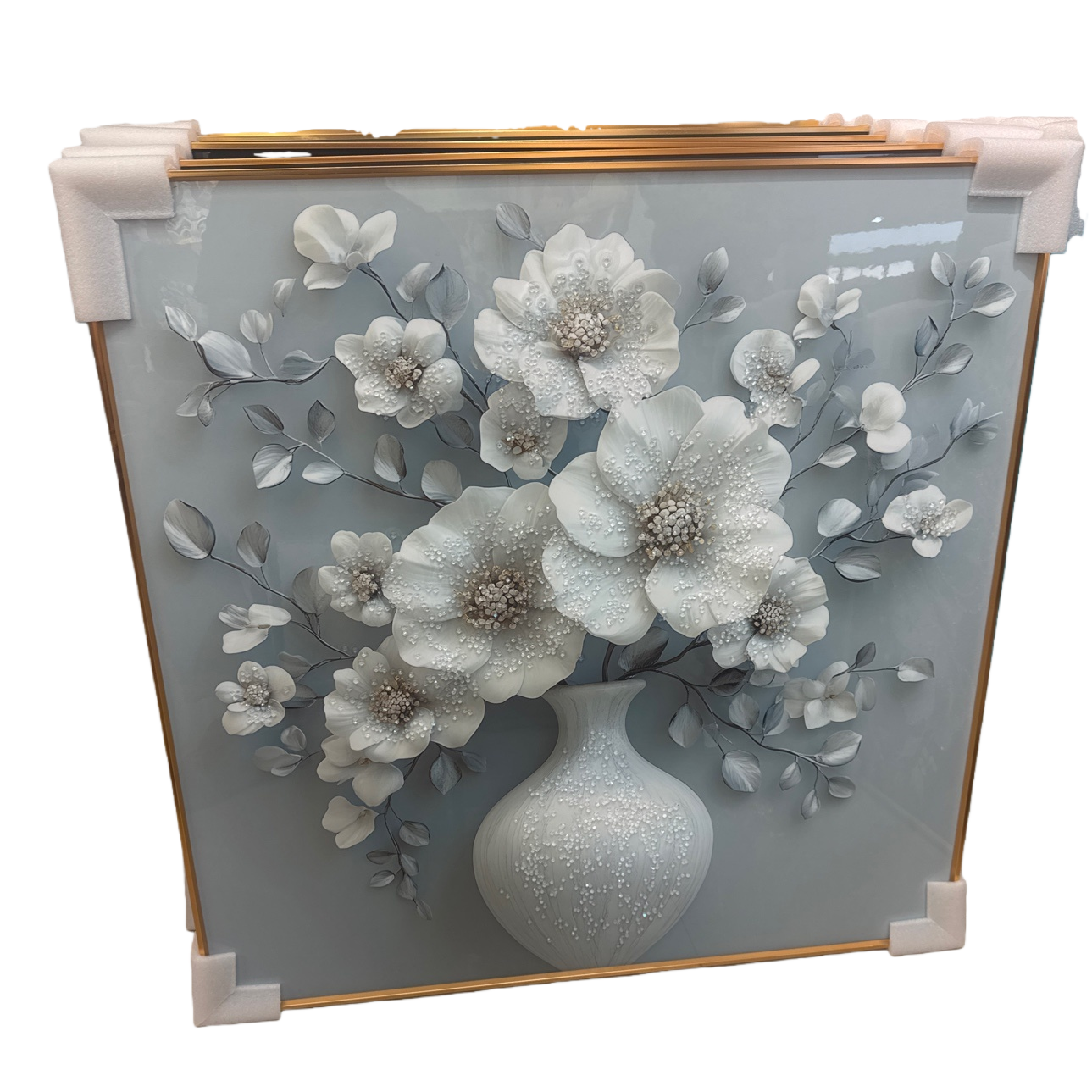 The light gray background white three-dimensional floral decorative painting is a modern and simple hanging painting for the living room and bedroom Item Picture
