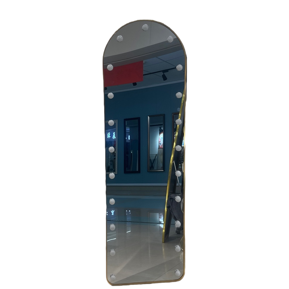 A floor mirror, full-length mirror and bedroom dressing mirror with golden frame and bulb decoration Item Picture