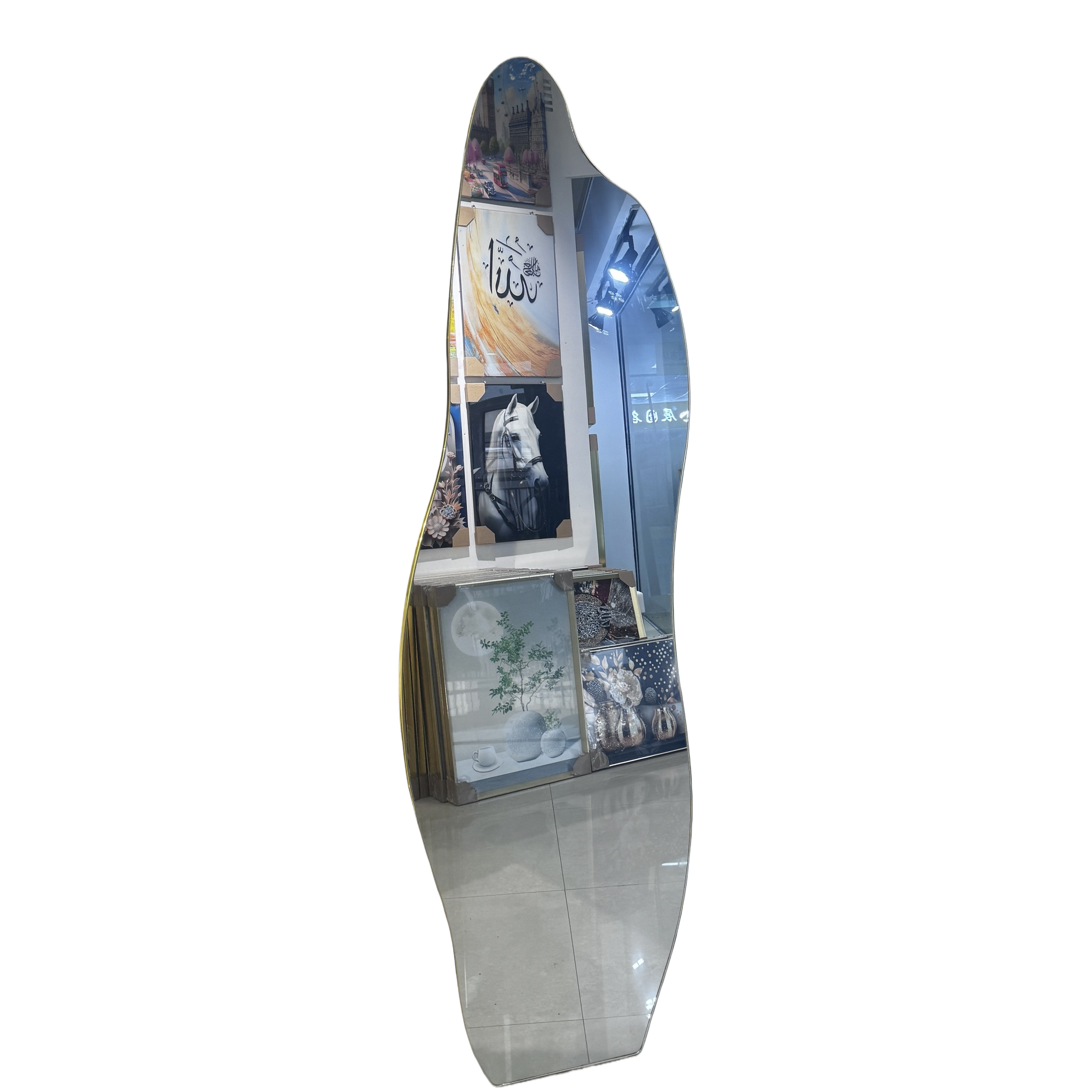 Golden-framed irregular-shaped floor mirror, full-length mirror, bedroom and living room decorative mirror, high appearance level household items Item Picture