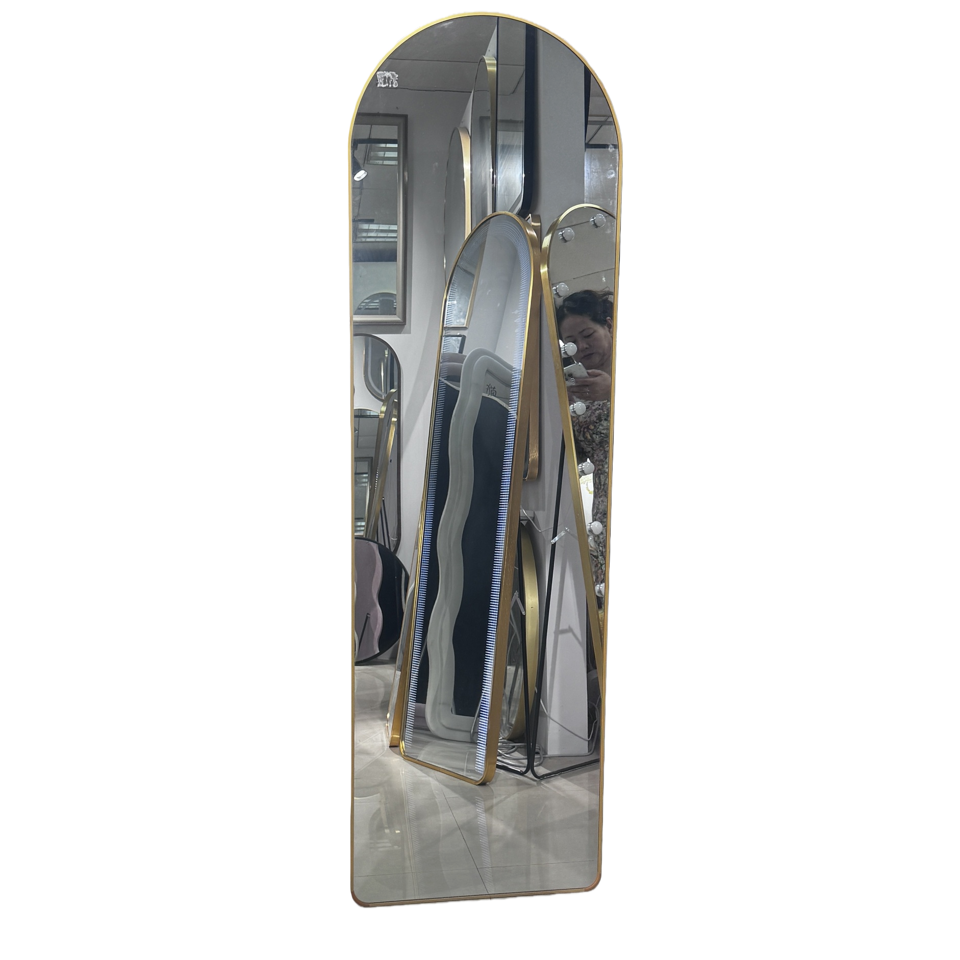 Golden-framed arched floor mirror, full-length mirror, bedroom and living room dressing mirror Item Picture