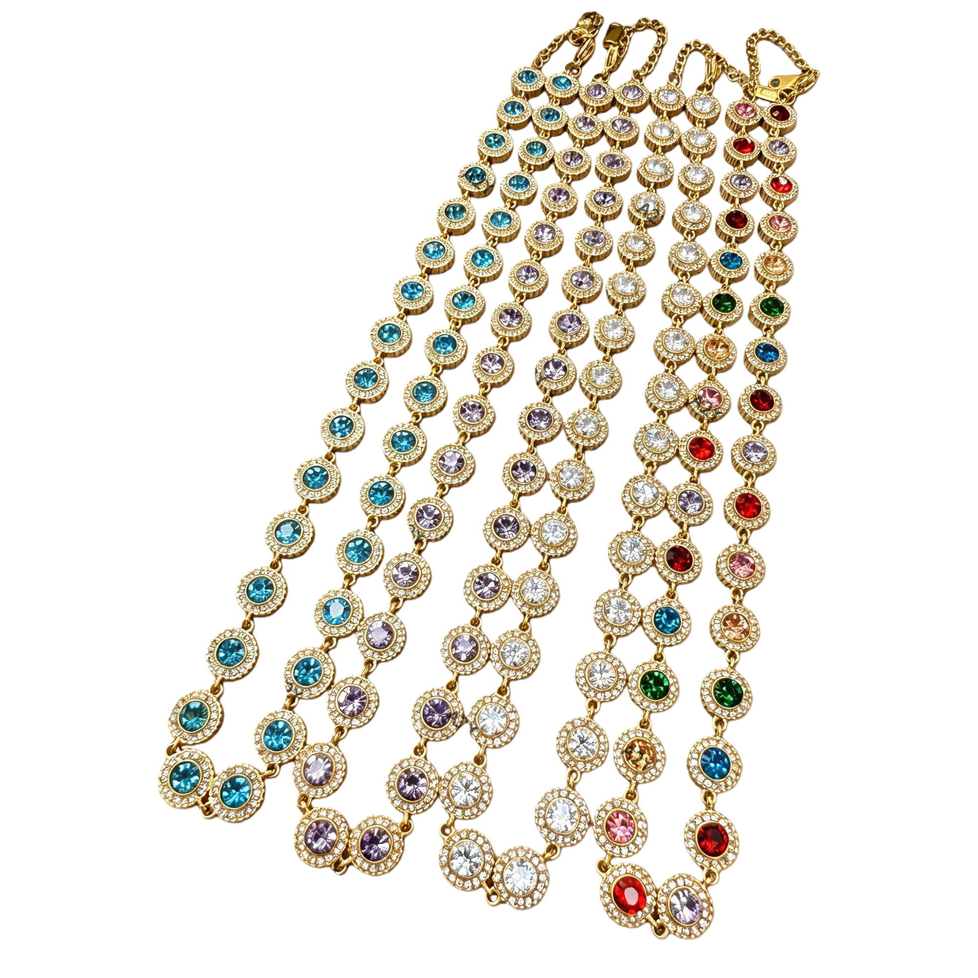 Gold diamond-encrusted colored gemstone necklace, 925 silver gold-plated collarbone chain for women Item Picture