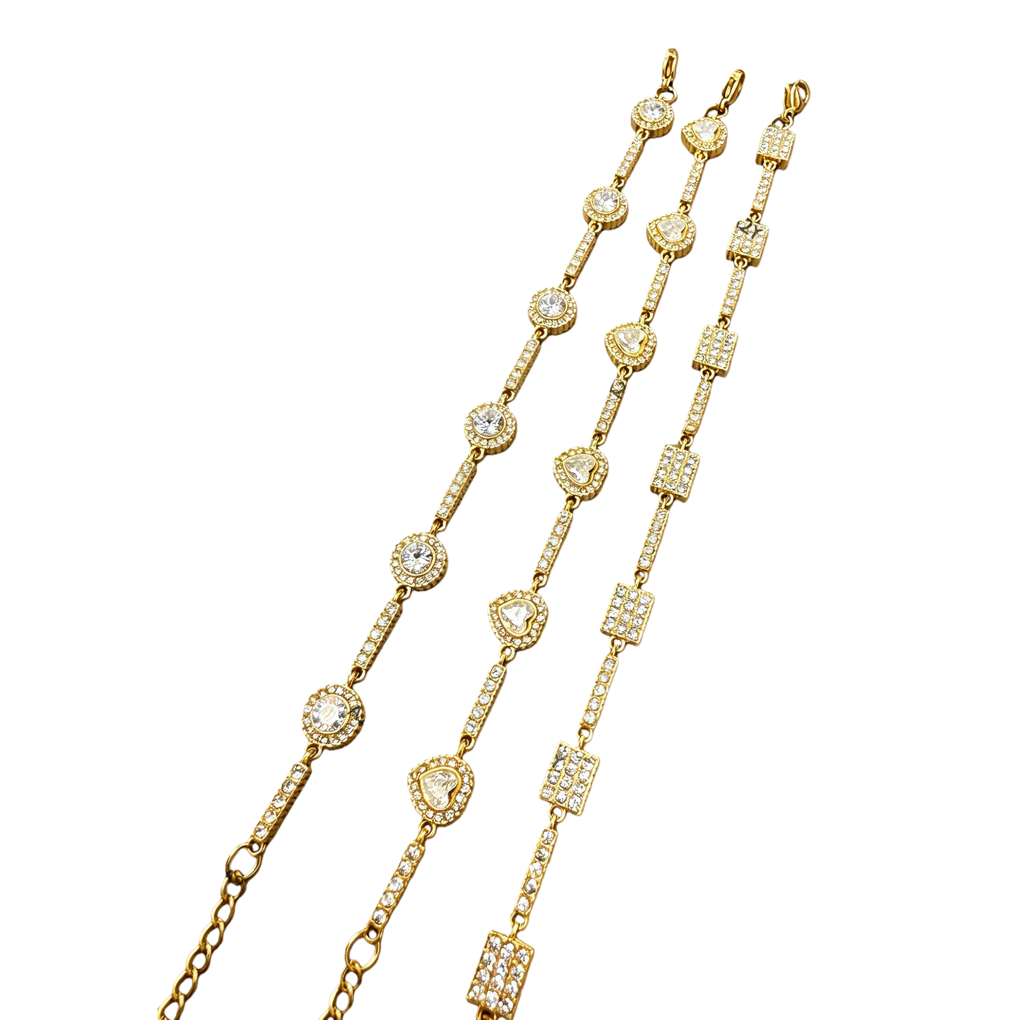 Golden diamond-encrusted chain jewelry, fashionable and versatile necklace and bracelet set Item Picture
