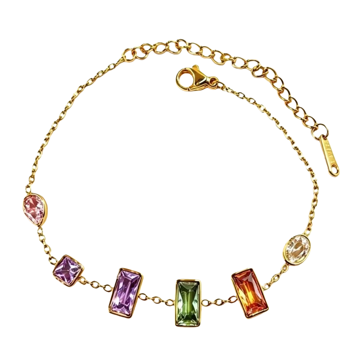 A golden chain bracelet set with multi-colored gemstones, a light luxury and fashionable ladies' jewelry Item Picture