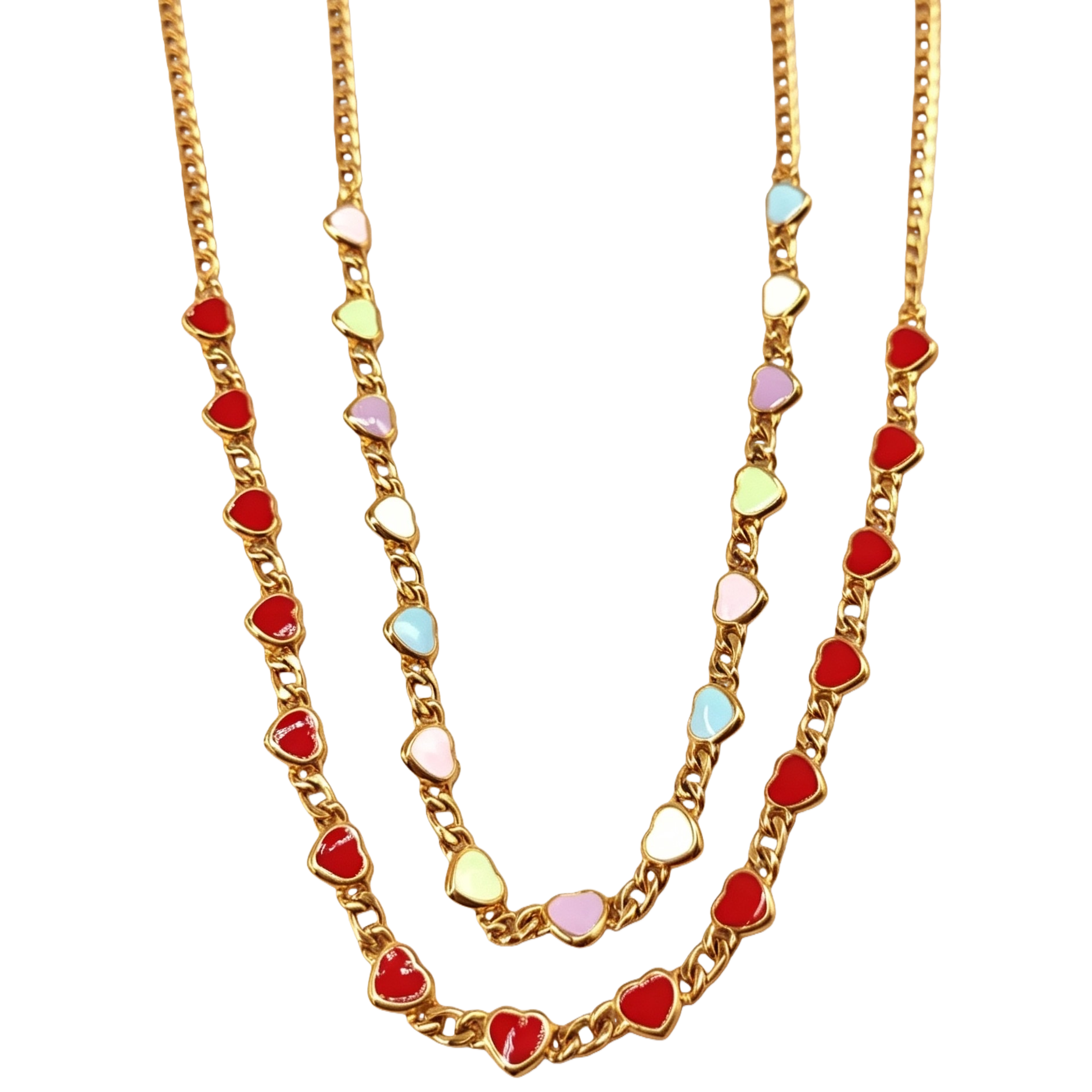 Golden chain, colorful heart-shaped pendant necklace, a fashionable, simple and versatile ladies' accessory Item Picture