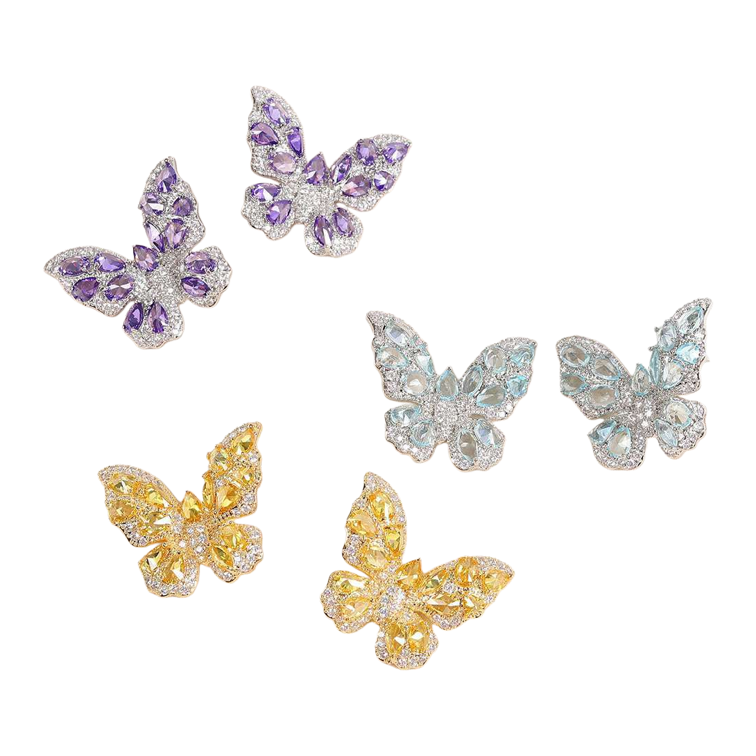 Colorful butterfly-shaped diamond-encrusted stud earrings are fashionable and light luxury earrings for women Item Picture