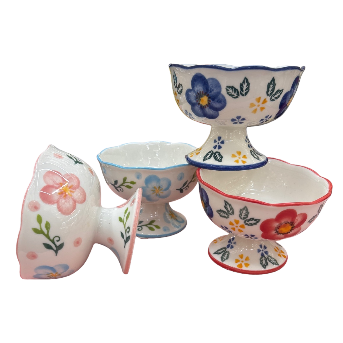 Colorful floral patterned high-legged ceramic tableware, household soup and salad bowls Item Picture