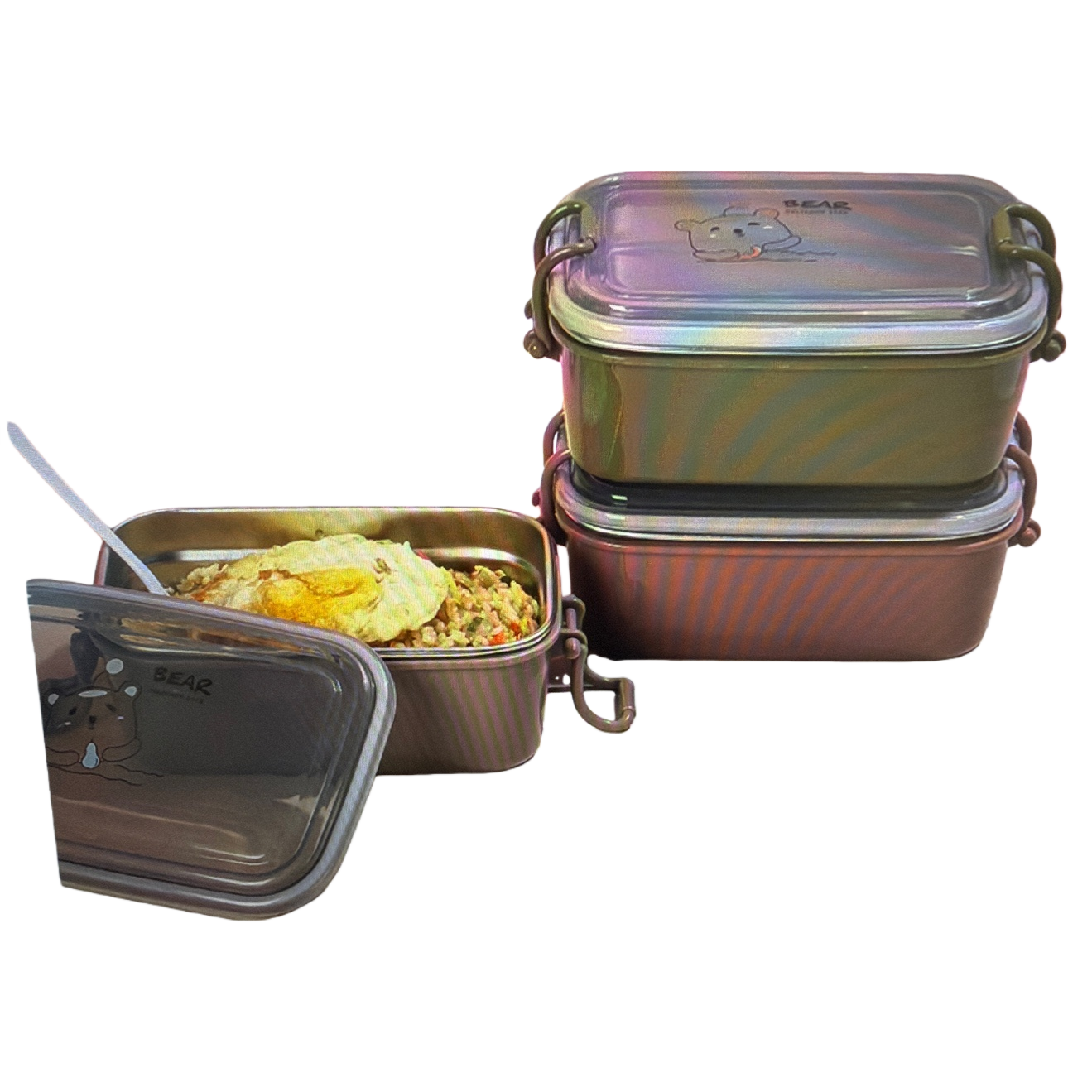 علبة طعام خضراء مزدوجة، أغطية كرتونية Item Picture