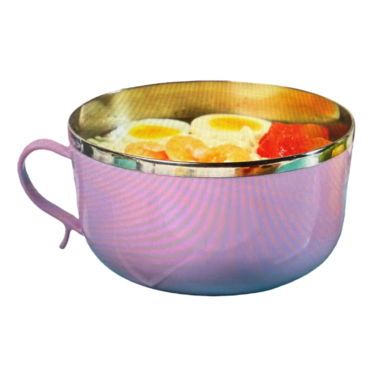Pink silver-rimmed bowl egg and fruit set Item Picture