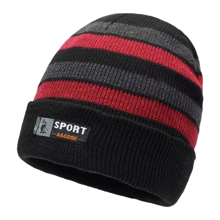 Red, black and grey striped knitted caps for both men and women, warm woolen caps, fashionable accessories for autumn and winter Item Picture