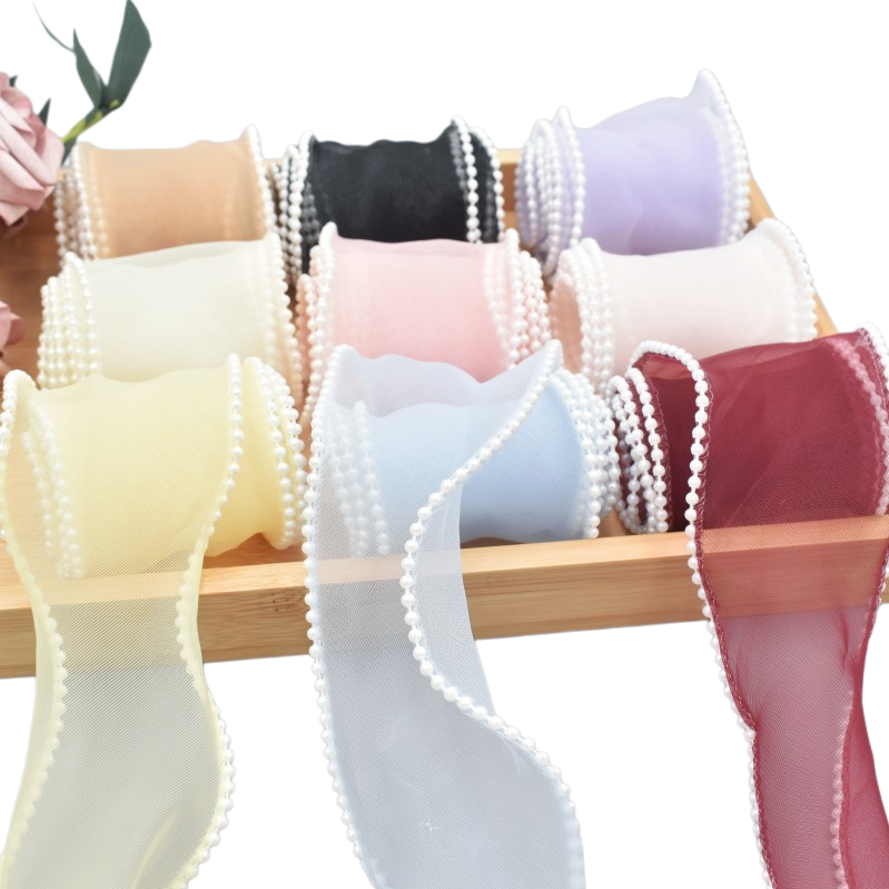 The width of the colored pearl edge mesh gauze fabric roll is 150cm, and it is available in multiple colors such as beige and light gray Item Picture