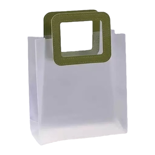 The transparent handbag with a red square leather handle is simple and fashionable. It has a large capacity and is foldable Item Picture