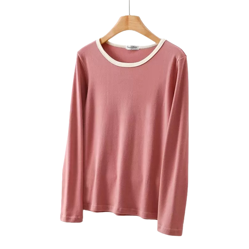 Pink long-sleeved top, a slim knitted inner layer for women in autumn and winter Item Picture