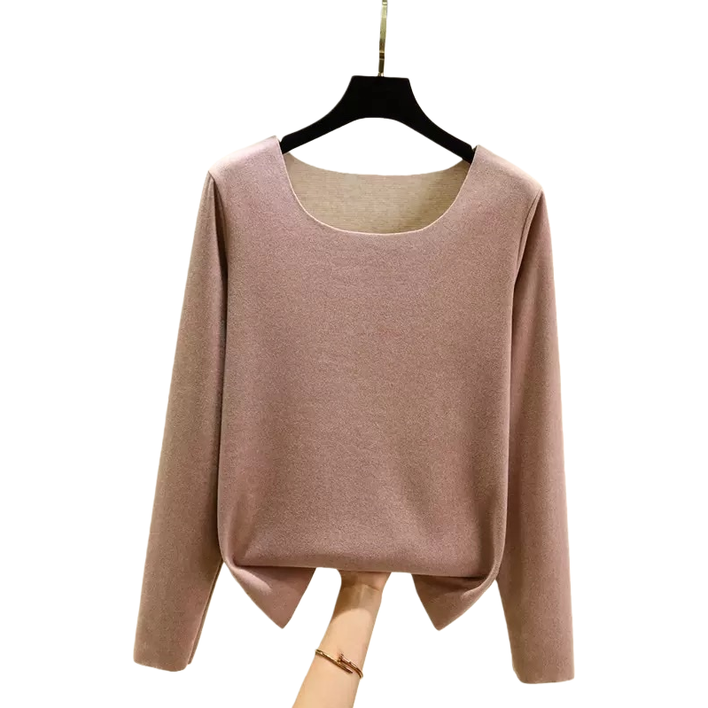 Pink warm long-sleeved top, a thin knitted base layer for women in spring and autumn Item Picture