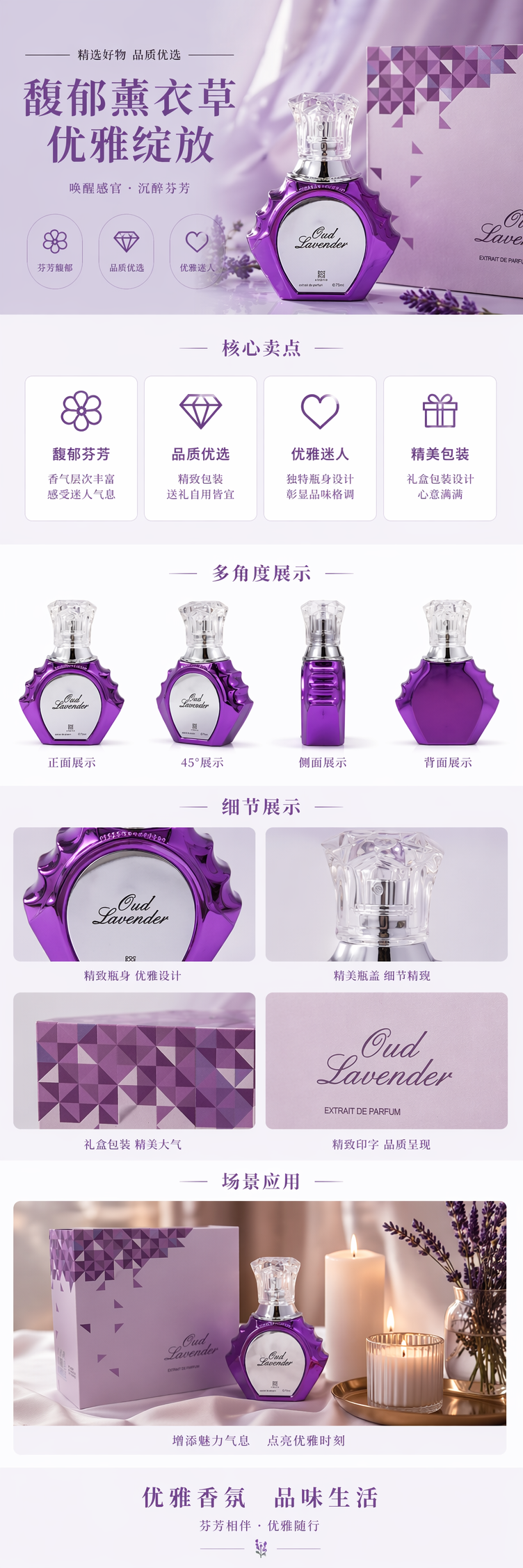紫色香水瓶 玻璃磨砂喷雾瓶 100ml 家居香薰分装瓶 手工DIY空瓶详情1
