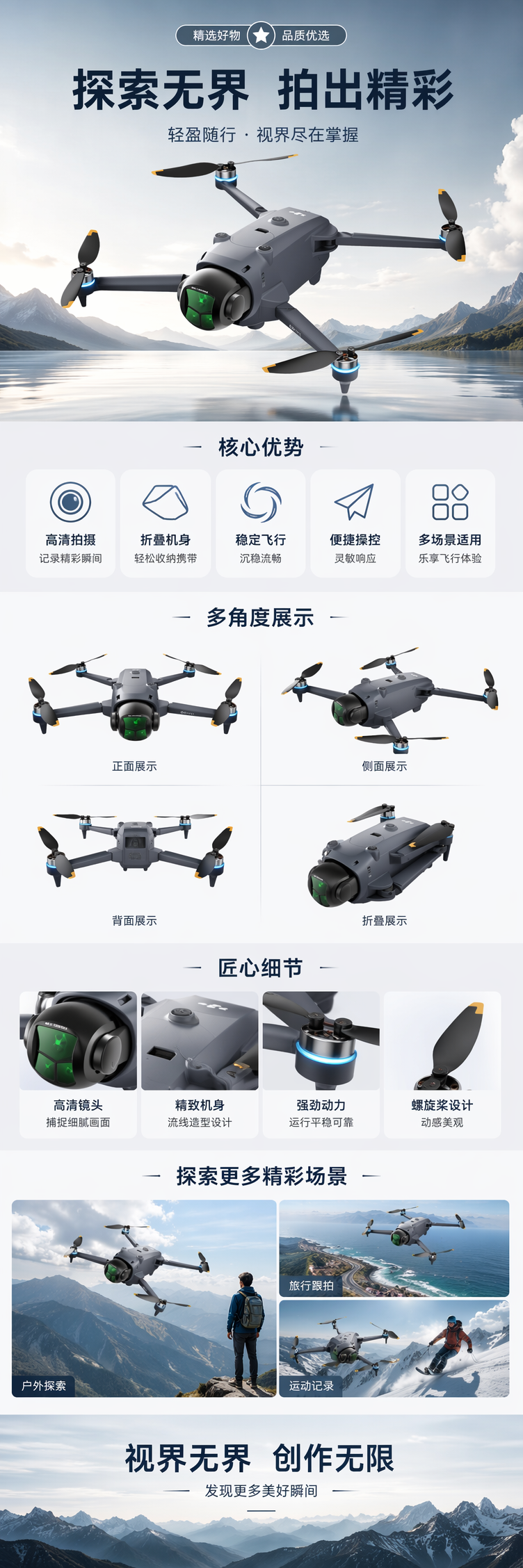 黑色无人机航拍高清稳定器可折叠遥控飞行器 pic 1