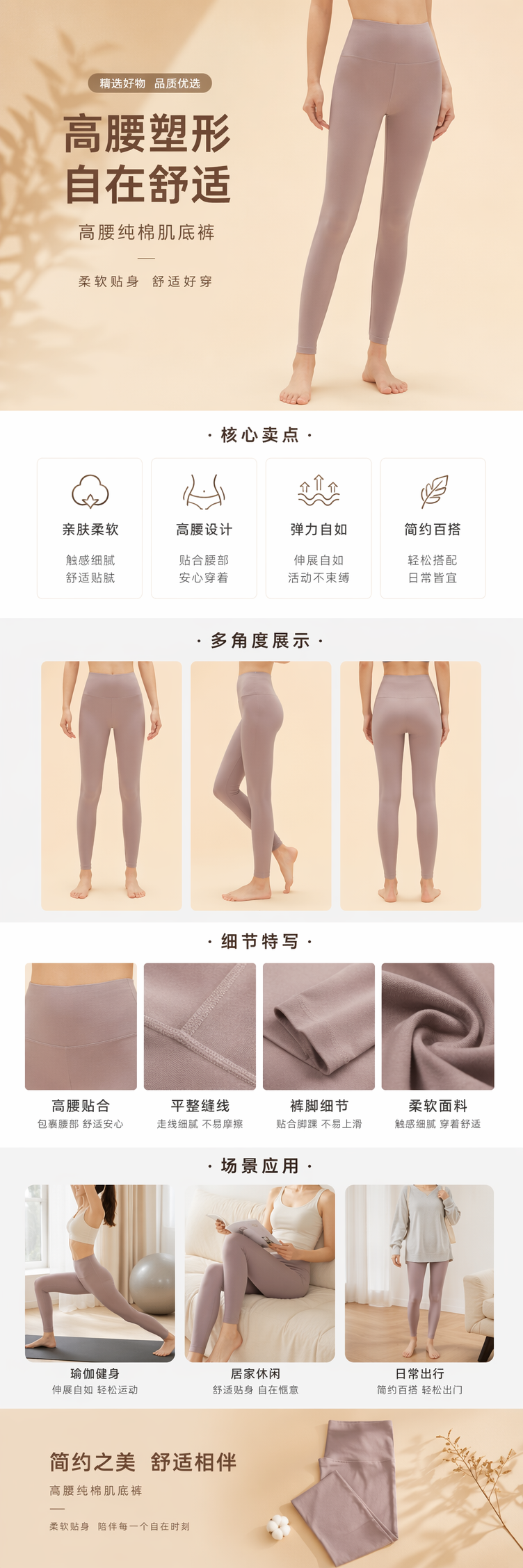 浅紫色高腰纯棉肌底裤 女士舒适透气无痕内裤详情1