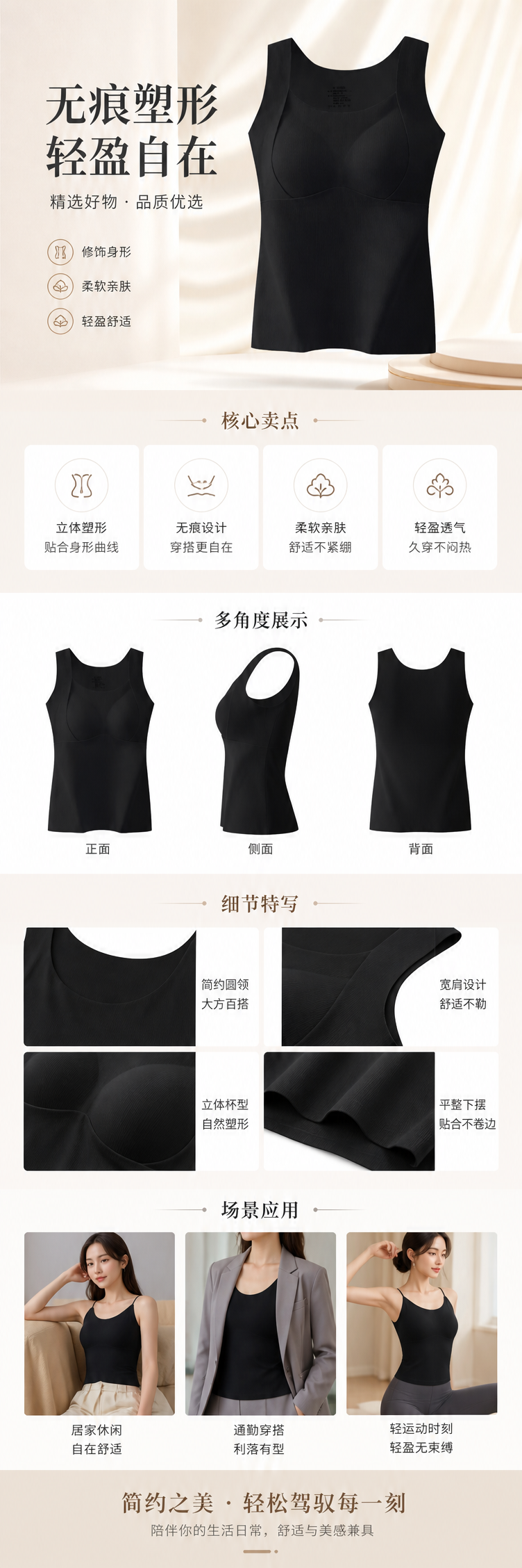 黑色无袖塑身背心显瘦收腹女士内搭打底上衣 pic 1
