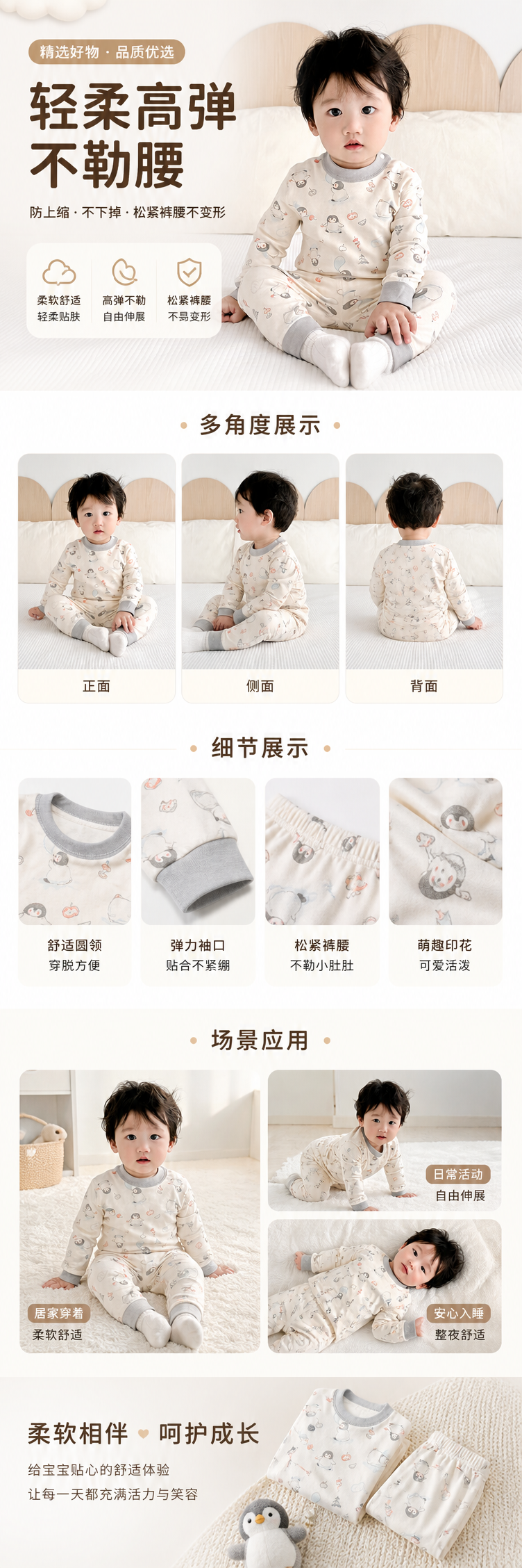 婴童儿企鹅图案可爱纯棉睡衣详情1