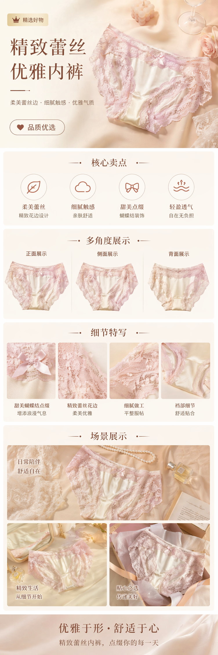Pink lace women's underwear, pure cotton, breathable, comfortable, seamless, low-waisted style pic 1