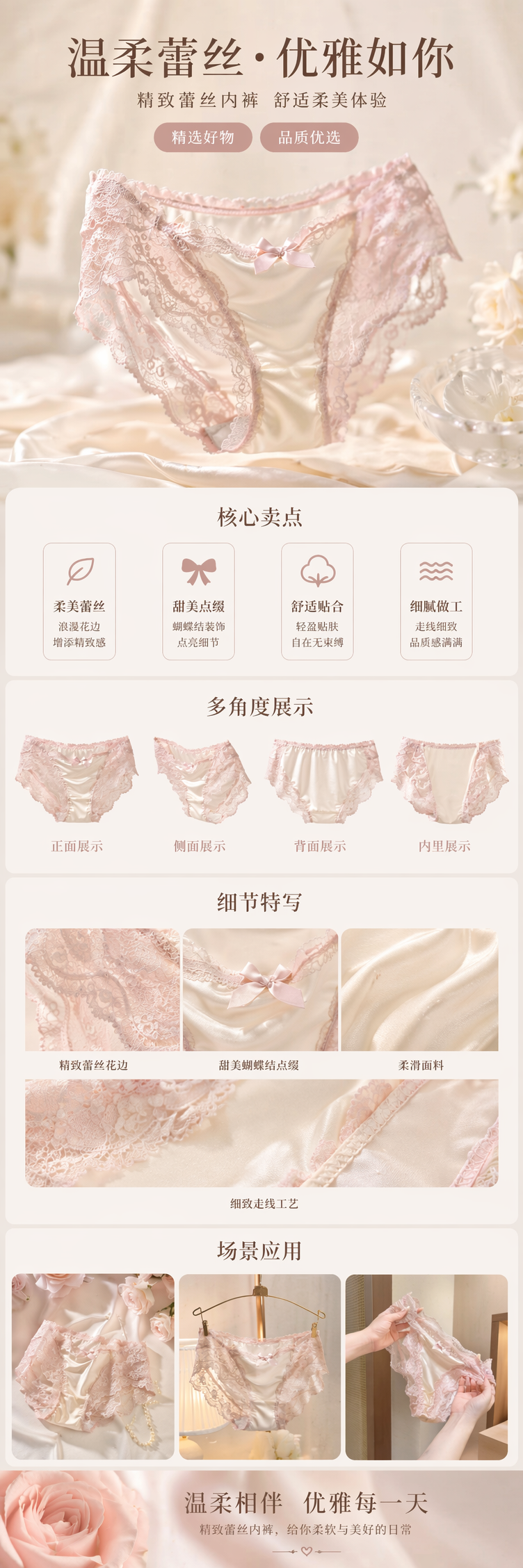 Pink lace women's underwear, pure cotton, breathable, comfortable, low-waist, seamless pic 1