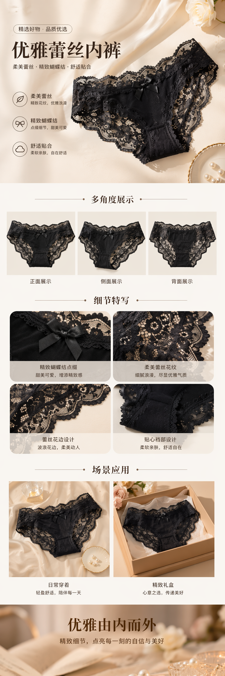 Black lace women's underwear, pure cotton, breathable, comfortable, no steel rims, high waist pic 1