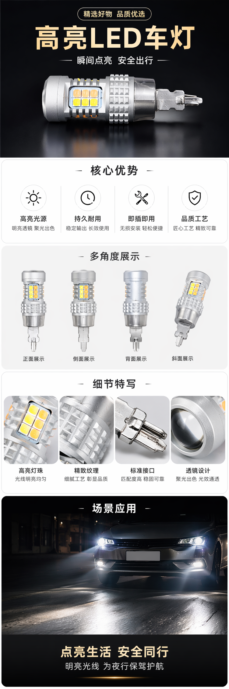 厂家直销银色LED灯泡 汽配详情1