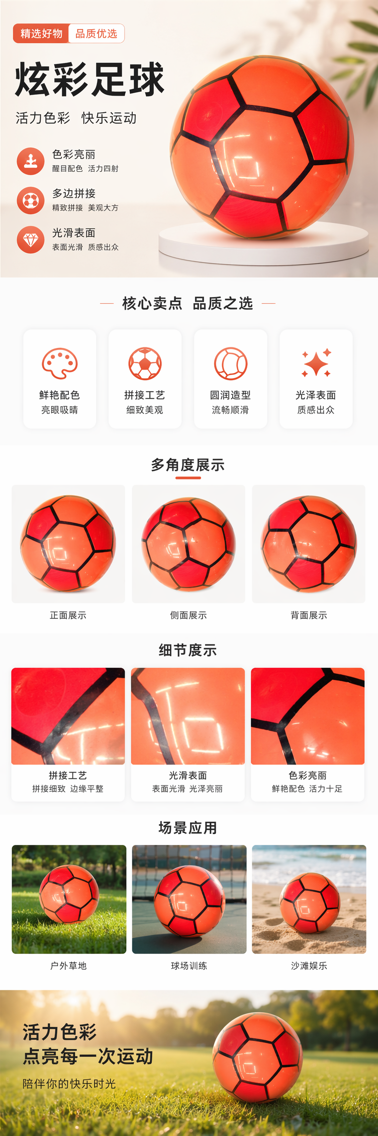 橙红色足球 训练比赛用PVC材质标准尺寸详情1