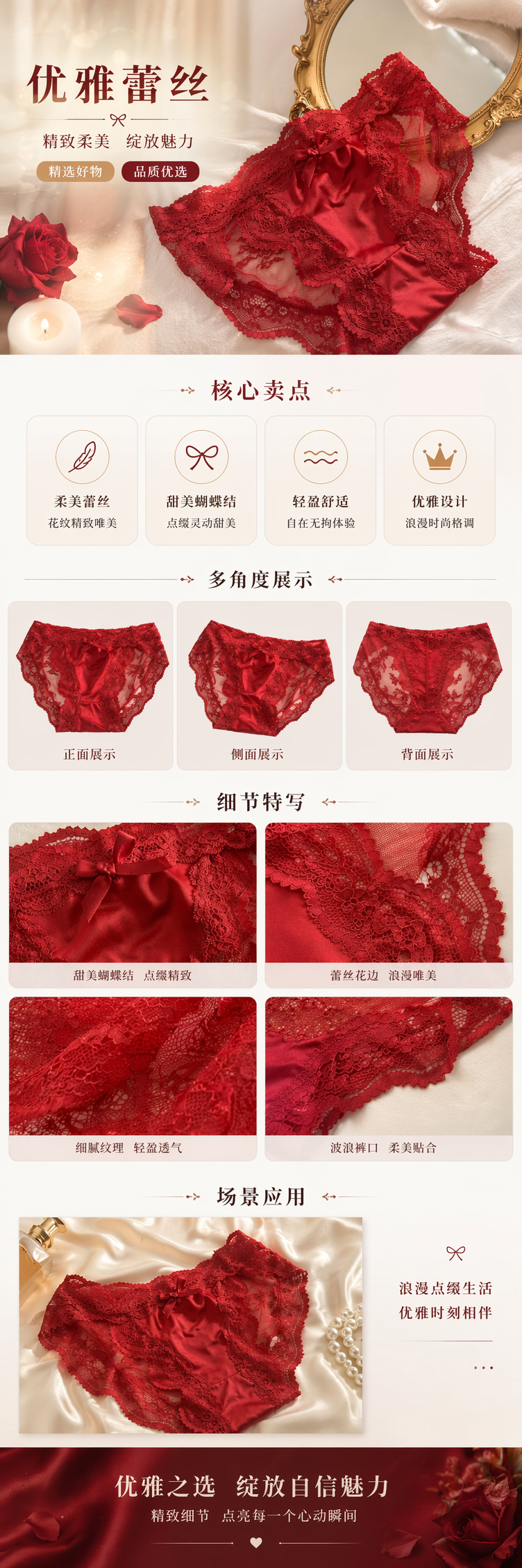 Red lace women's underwear, pure cotton, breathable, comfortable, sexy and simple design pic 1