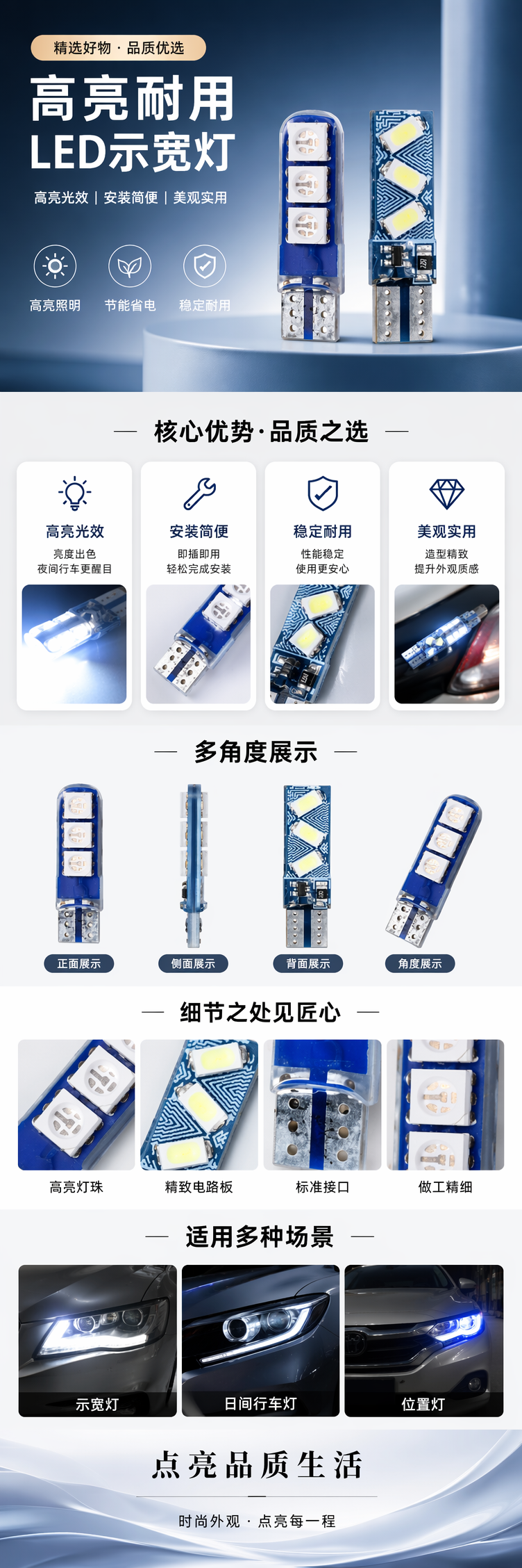 厂家直销蓝色LED灯泡汽配详情1
