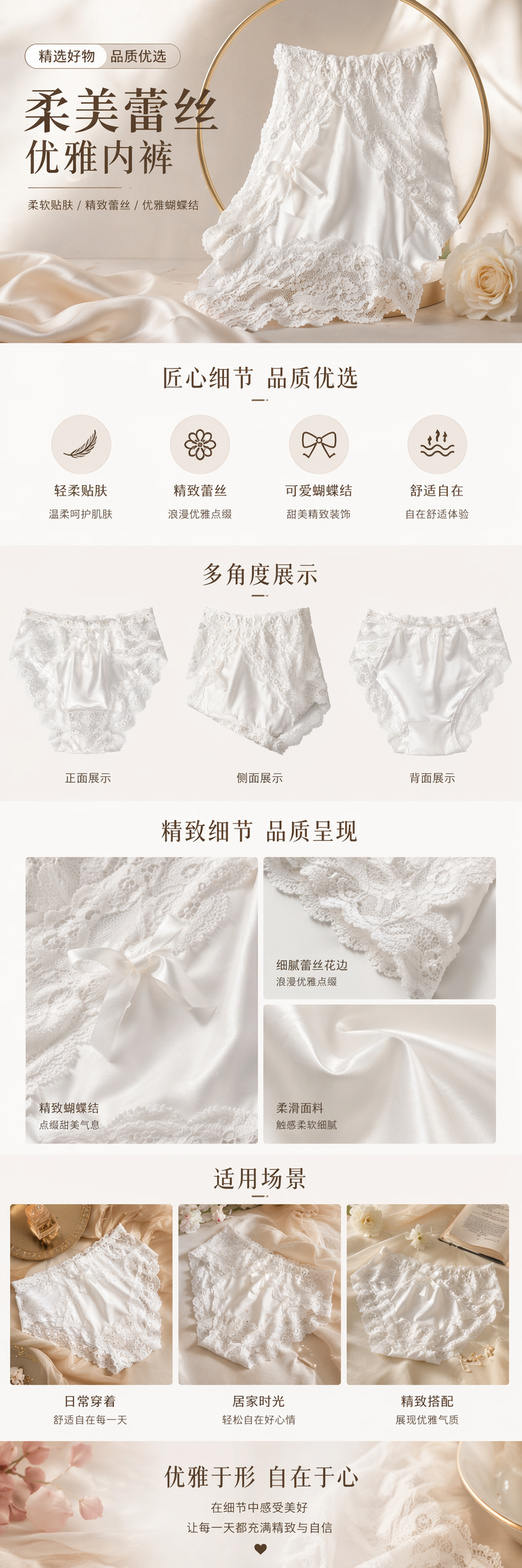White lace underpants for women, made of pure cotton, breathable and without steel rings, comfortable and basic for daily use pic 1