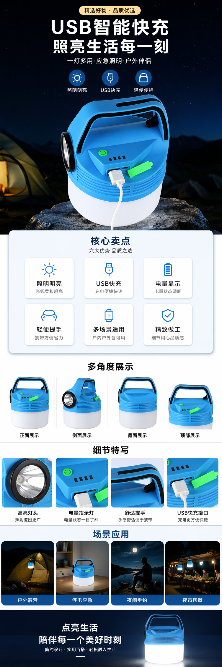 便携式太阳能野营灯露营垂钓LED户外灯地摊灯详情1