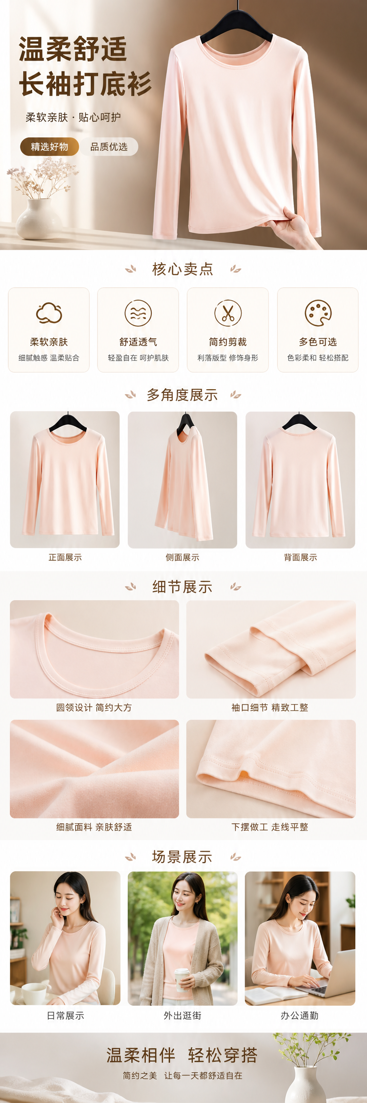 粉色长袖上衣女春秋季薄款针织修身显气质 pic 1
