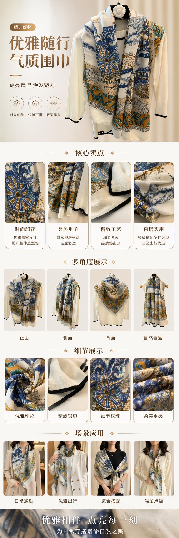 彩色印花围巾女士秋冬保暖纯棉针织长款时尚百搭详情1