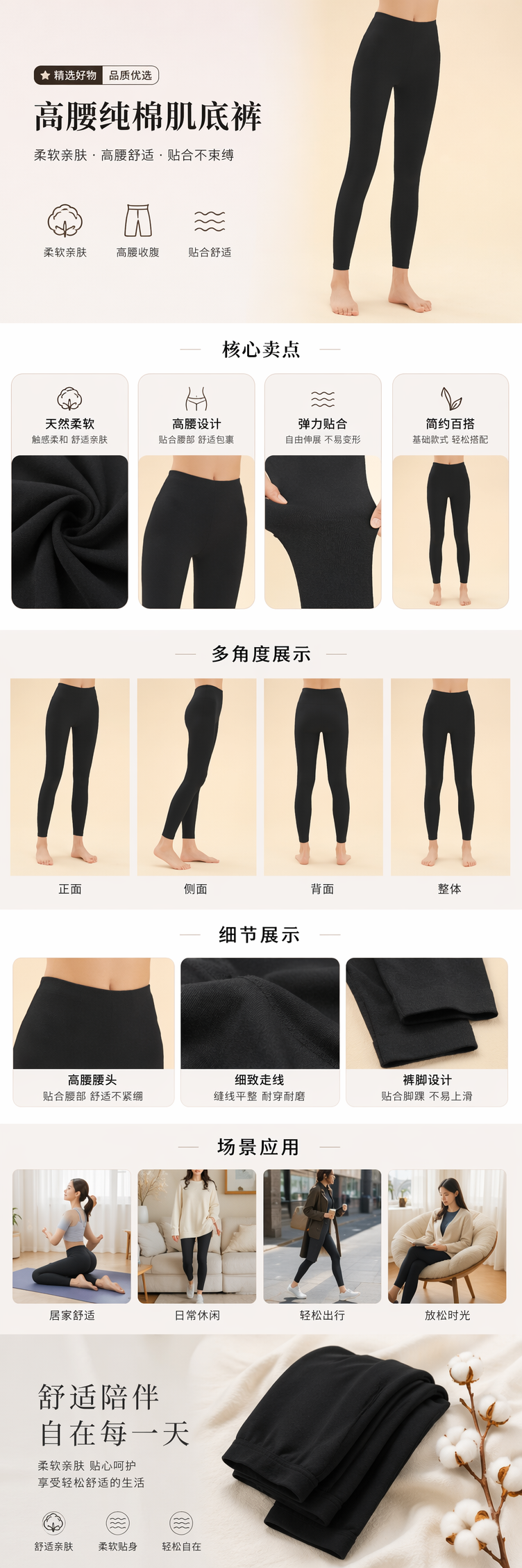 黑色高腰紧身裤女显瘦弹力修身百搭休闲长裤详情1